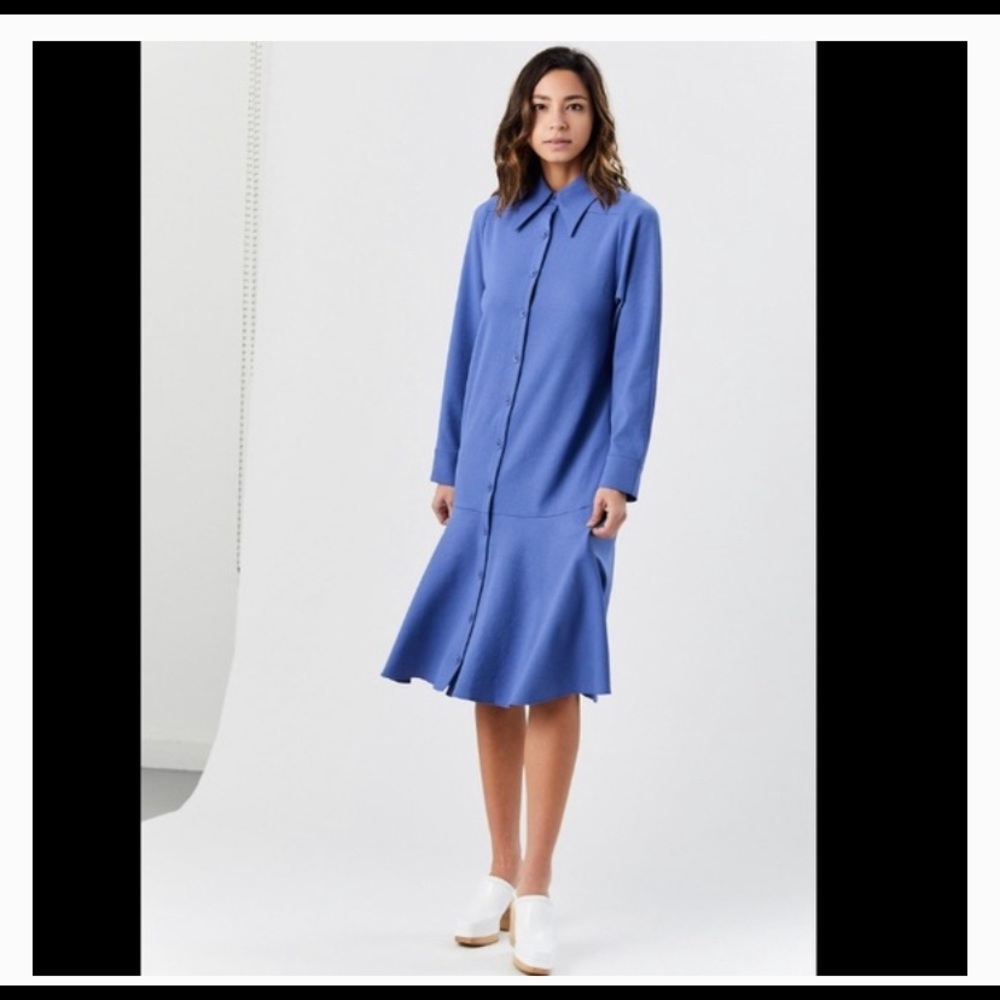 tibi blue chalky drape shirt dress size 8